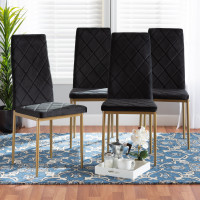 Baxton Studio 112157-4-Black Velvet/Gold-DC Blaise Modern Luxe and Glam Black Velvet Fabric Upholstered and Gold Finished Metal 4-Piece Dining Chair Sety